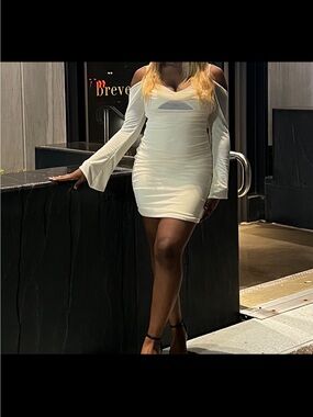 Oh Polly | Dresses | Oh Polly Embellished Long Sleeve Mini Dress In Sand |  Poshmark
